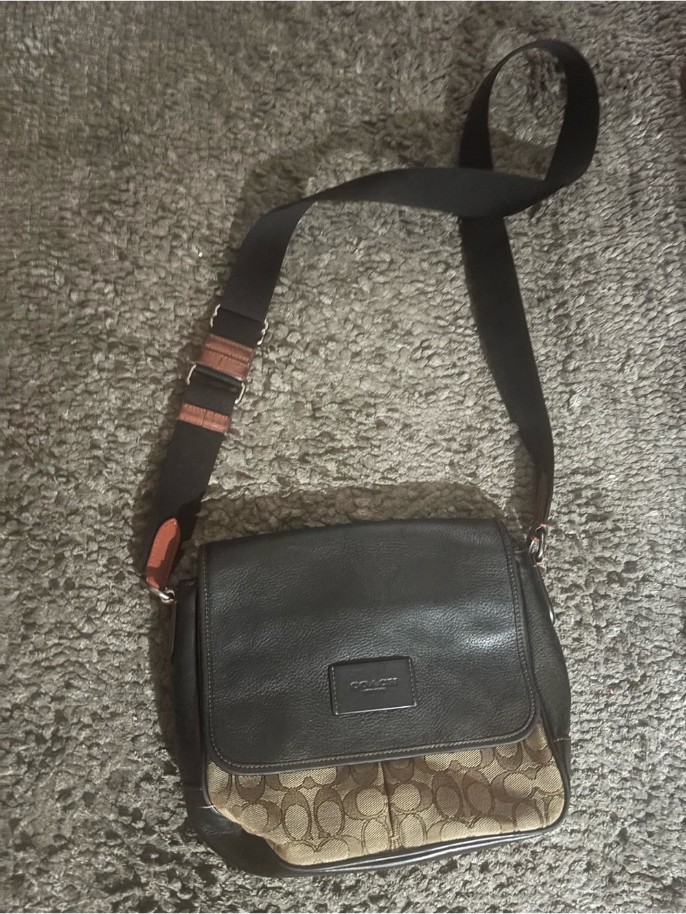 Coach Men's Black and Brown Signature Messenger Bag
